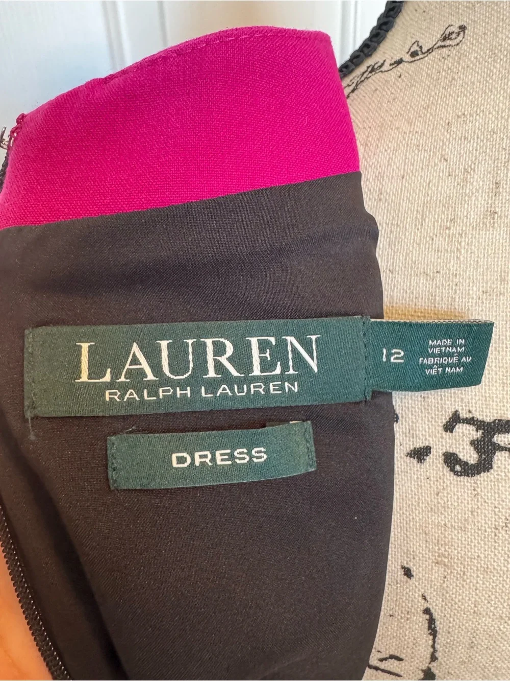 Lauren Ralph Lauren Women’s Sleeveless Black Sheath Dress Magenta & White 12